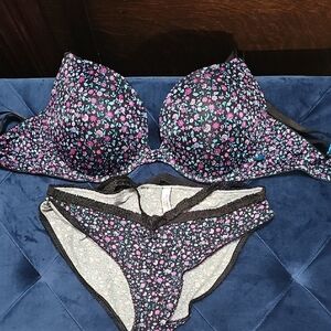 Victoria's Secret Black Floral Bra and Panty Set